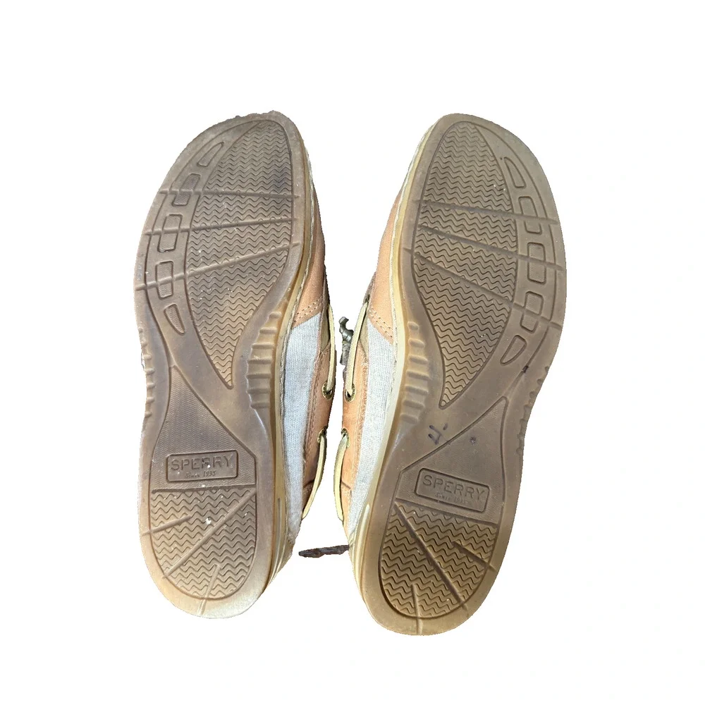 Sperry Top-Sider Women's 8M Coastfish 3-Eye Boat Shoe Tan Gold Metallic Linen ST